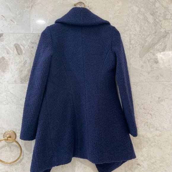 DAWN LEVY {S} Car Coat Navy Blue Bouclé Wool Blend Shawl Collar "Adelaid… - Picture 4 of 9
